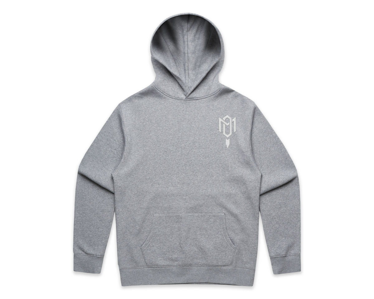 2.0 MEN'S HOODED TRACK SUITS grey fleece hoodie with a subtle chest emblem, pullover hood and kangaroo pocket
