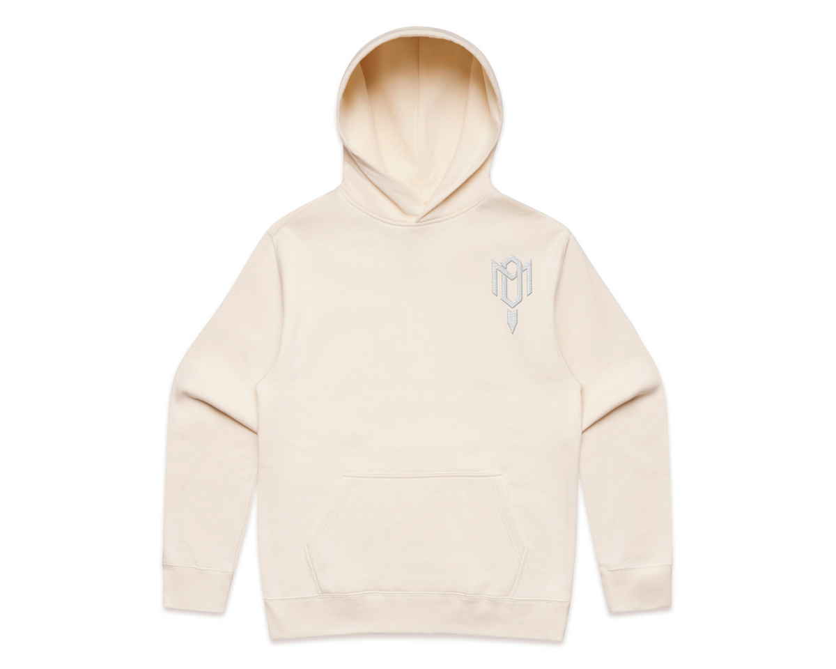 DMROZE 2.0 MEN'S HOODIES cream cotton fleece pullover hoodie with hood, kangaroo pocket and chest embroidery