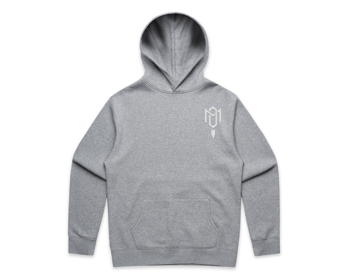 DMROZE 2.0 MEN'S HOODIES in grey fleece with embroidered chest logo, pullover hood and kangaroo pocket