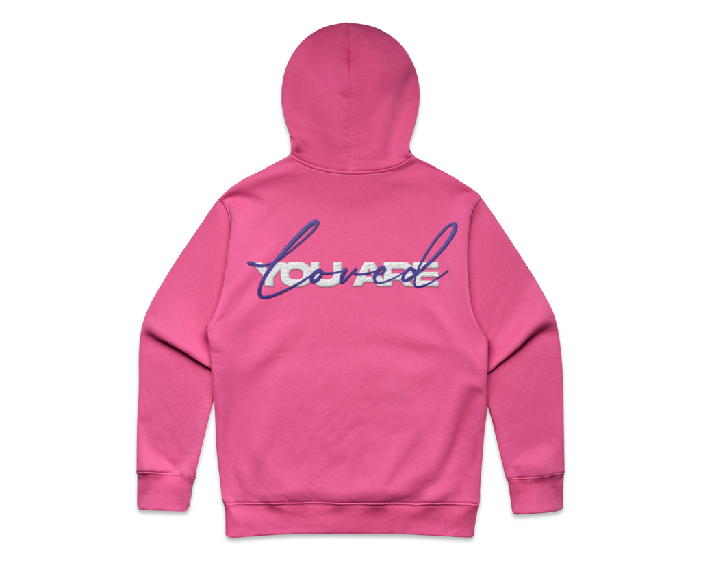 DMROZE 2.0 MEN'S HOODIES pink cotton fleece hoodie with embroidered graphic across the back