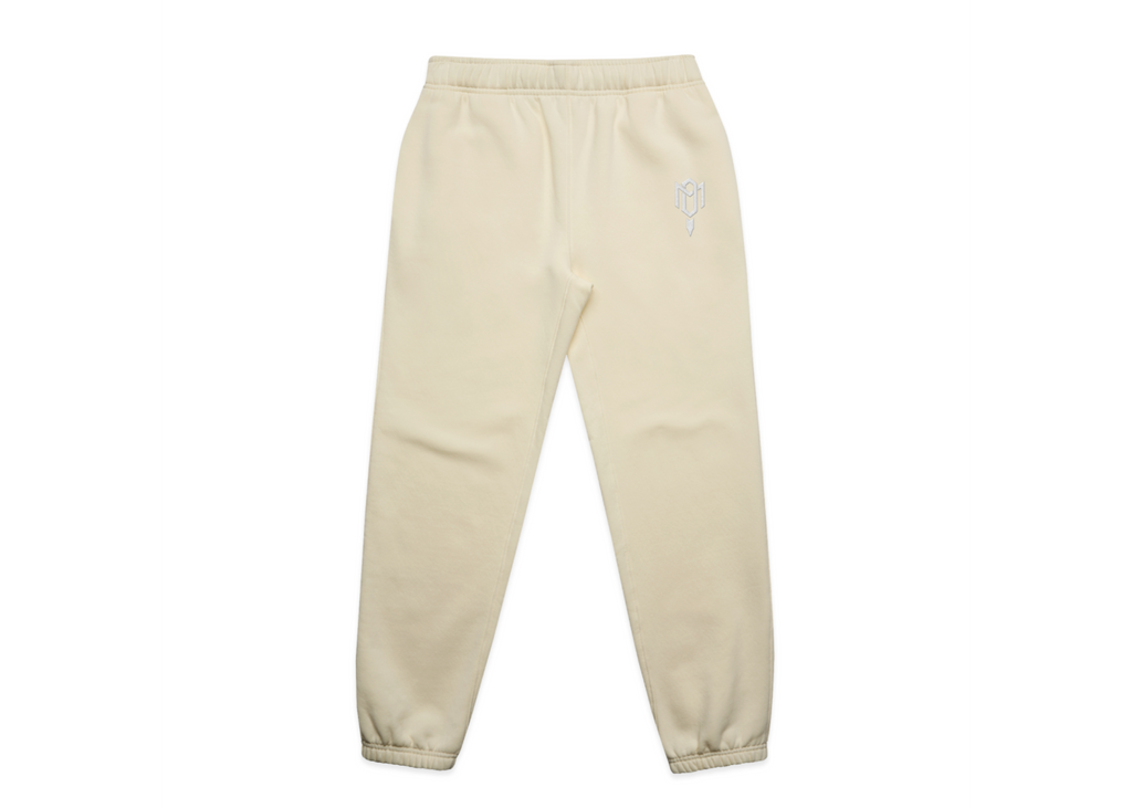 Track pants in pale cream cotton-blend fleece, with elasticated cuffs and a small tonal embroidered emblem; DMROZE 2.0 MENS TRACK SUITS
