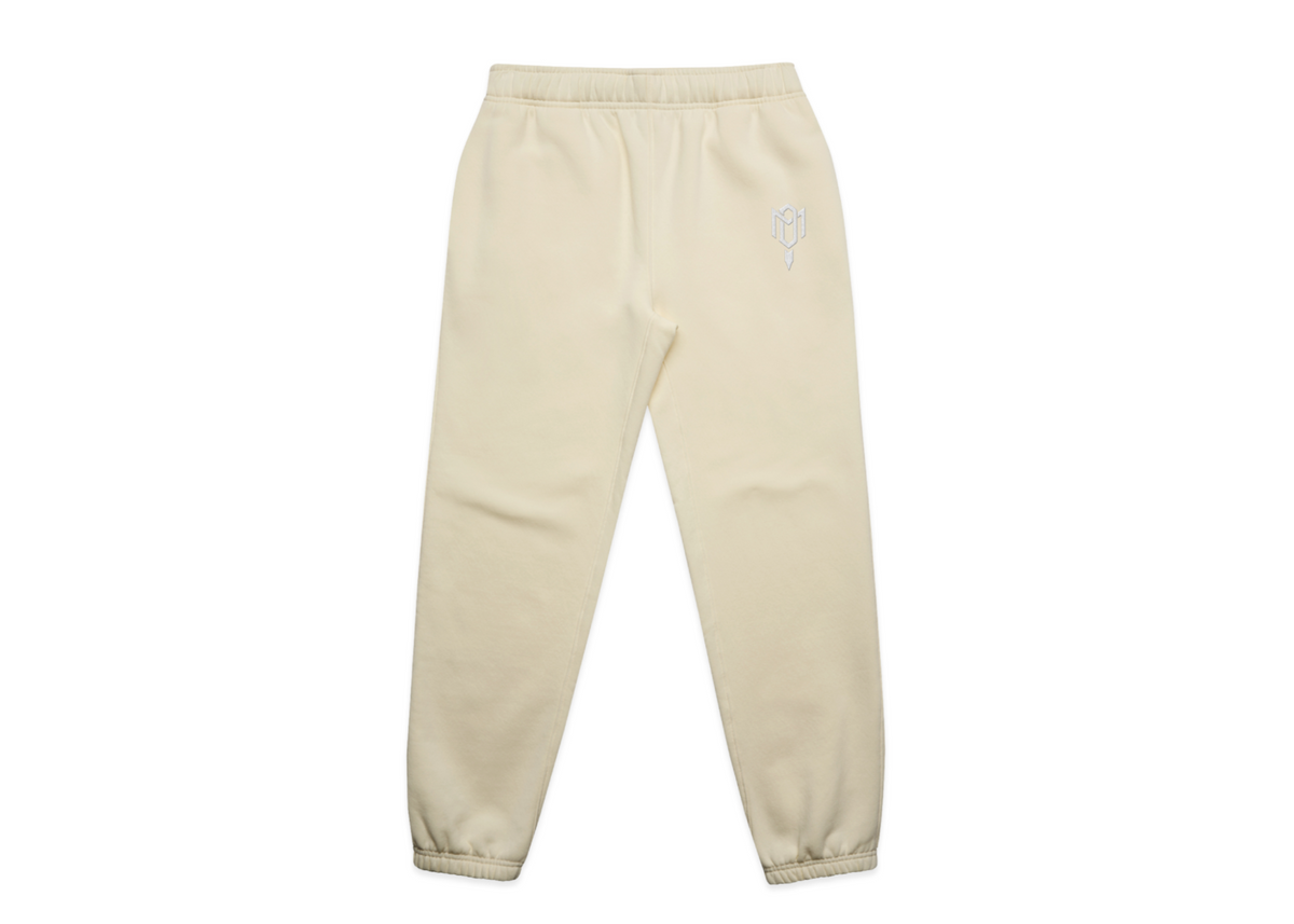Track pants in pale cream cotton-blend fleece, with elasticated cuffs and a small tonal embroidered emblem; DMROZE 2.0 MENS TRACK SUITS
