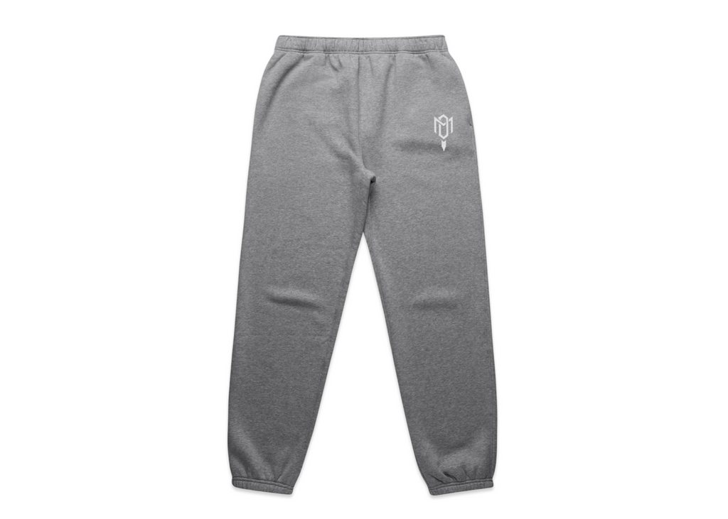Track pants in mid-grey fleece with elasticated cuffs, drawstring waist and small white logo, DMROZE 2.0 MENS TRACK SUITS collection.