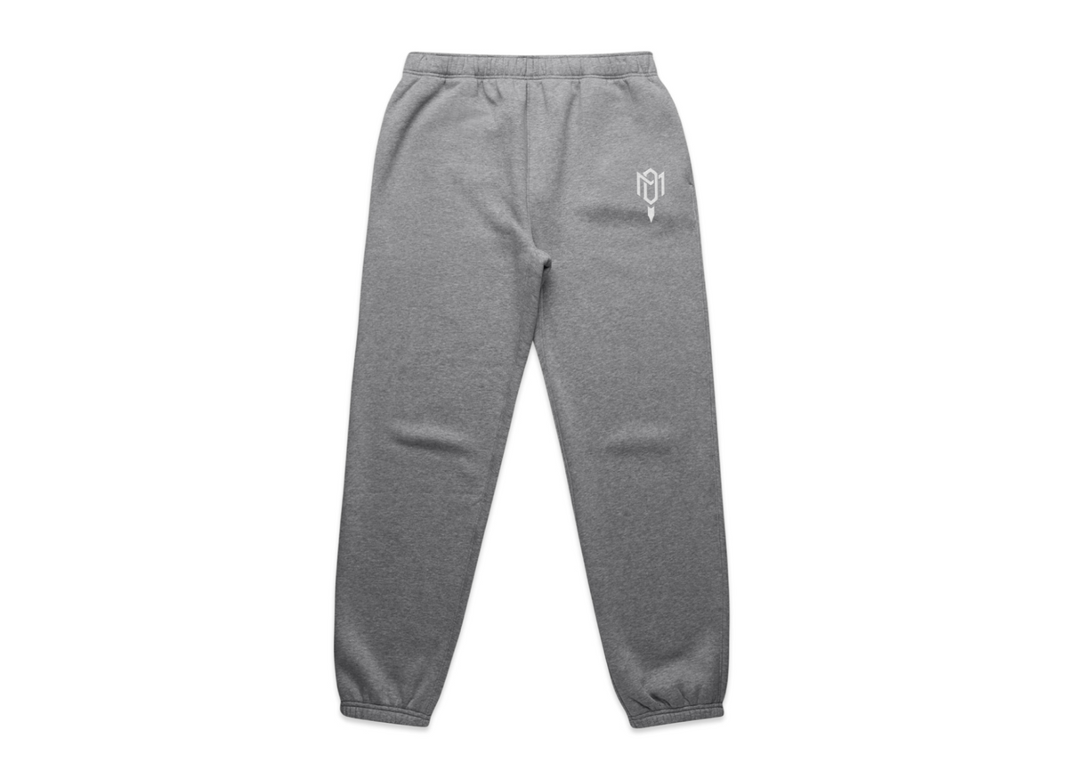 Track pants in mid-grey fleece with elasticated cuffs, drawstring waist and small white logo, DMROZE 2.0 MENS TRACK SUITS collection.