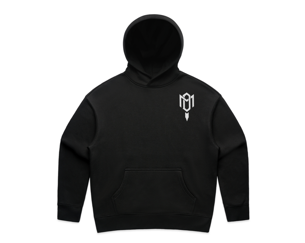 DMROZE 2.0 WOMEN'S HOODIES black pullover with kangaroo pocket, embroidered logo on chest, relaxed fit fleece fabric