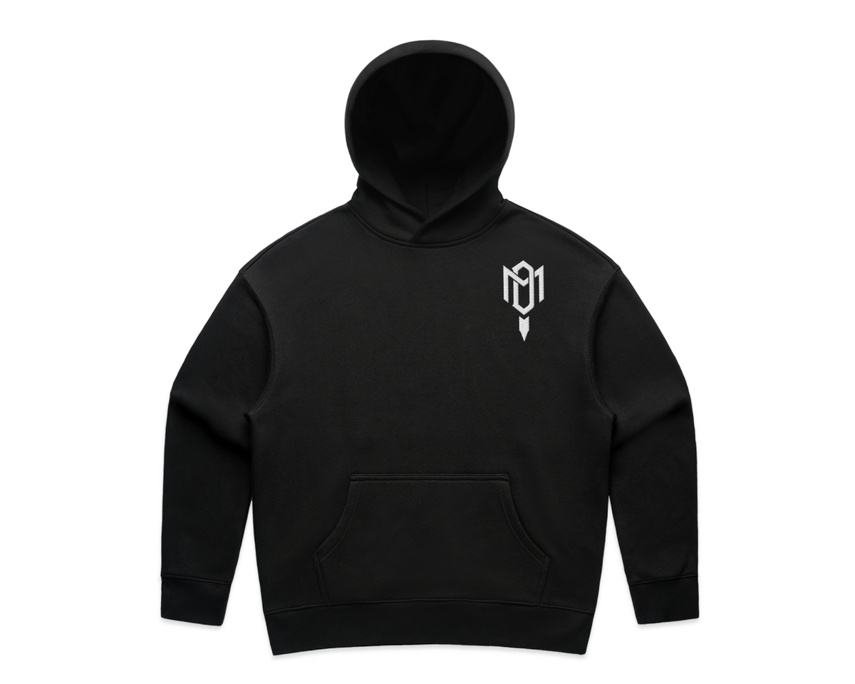 DMROZE 2.0 WOMEN'S HOODIES black pullover with kangaroo pocket, embroidered logo on chest, relaxed fit fleece fabric