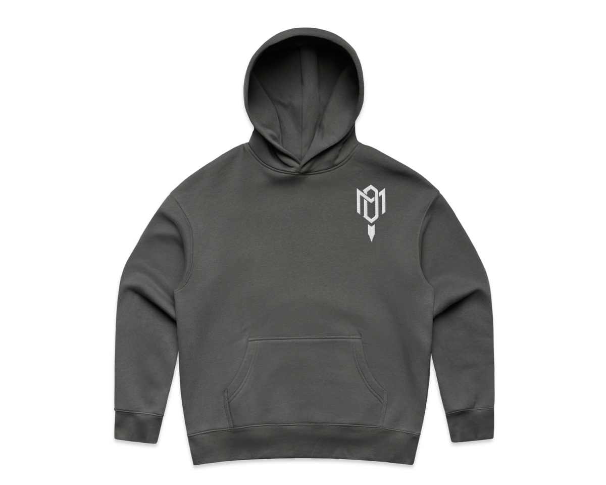 DMROZE 2.0 WOMEN'S HOODIES charcoal grey cotton blend pullover hoodie with kangaroo pocket and white embroidered logo on chest