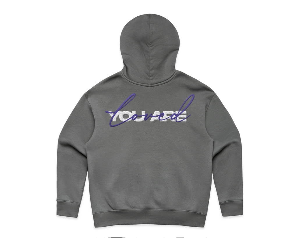 DMROZE 2.0 WOMEN'S HOODIES grey cotton blend pullover with dropped shoulders, ribbed cuffs and signature front-back embroidered text