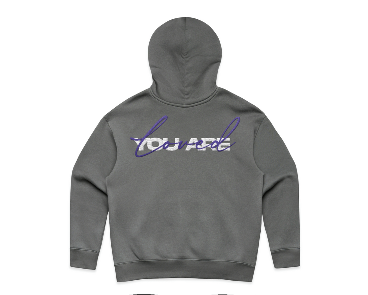 DMROZE 2.0 WOMEN'S HOODIES grey cotton blend pullover with dropped shoulders, ribbed cuffs and signature front-back embroidered text