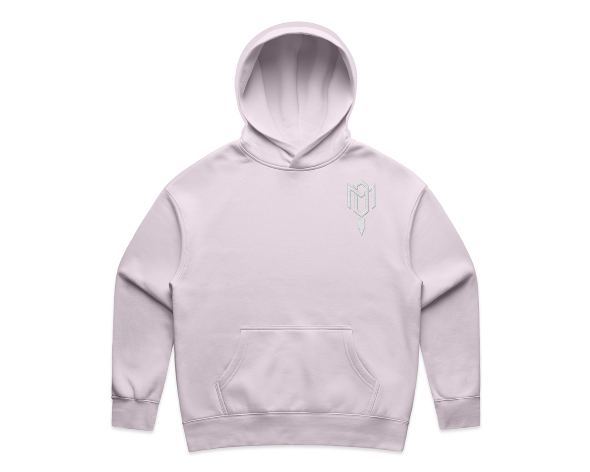 DMROZE 2.0 WOMEN'S HOODIES light pink cotton blend pullover with kangaroo pocket and subtle chest embroidery