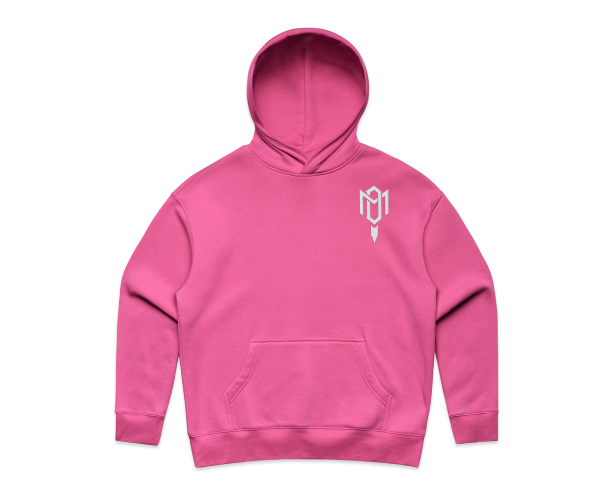 DMROZE 2.0 WOMEN'S HOODIES pink relaxed fit cotton blend hoodie with front kangaroo pocket and white embroidered logo on chest