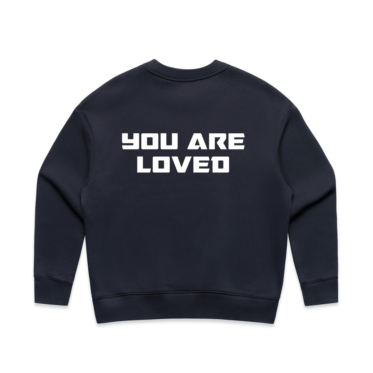 DMROZE WOMEN'S PRINTED CREW NECKS black cotton blend sweatshirt with bold white text You Are Loved on the back