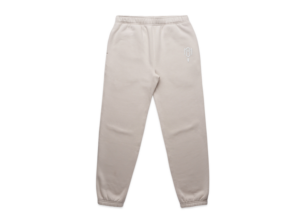 WOMEN'S DMROZE 2.0 HOODED TRACK SUITS beige cotton-blend fleece track pants with elastic cuffs and white logo