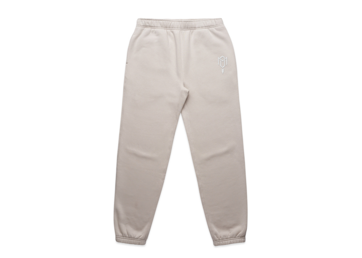 WOMEN'S DMROZE 2.0 HOODED TRACK SUITS beige cotton-blend fleece track pants with elastic cuffs and white logo