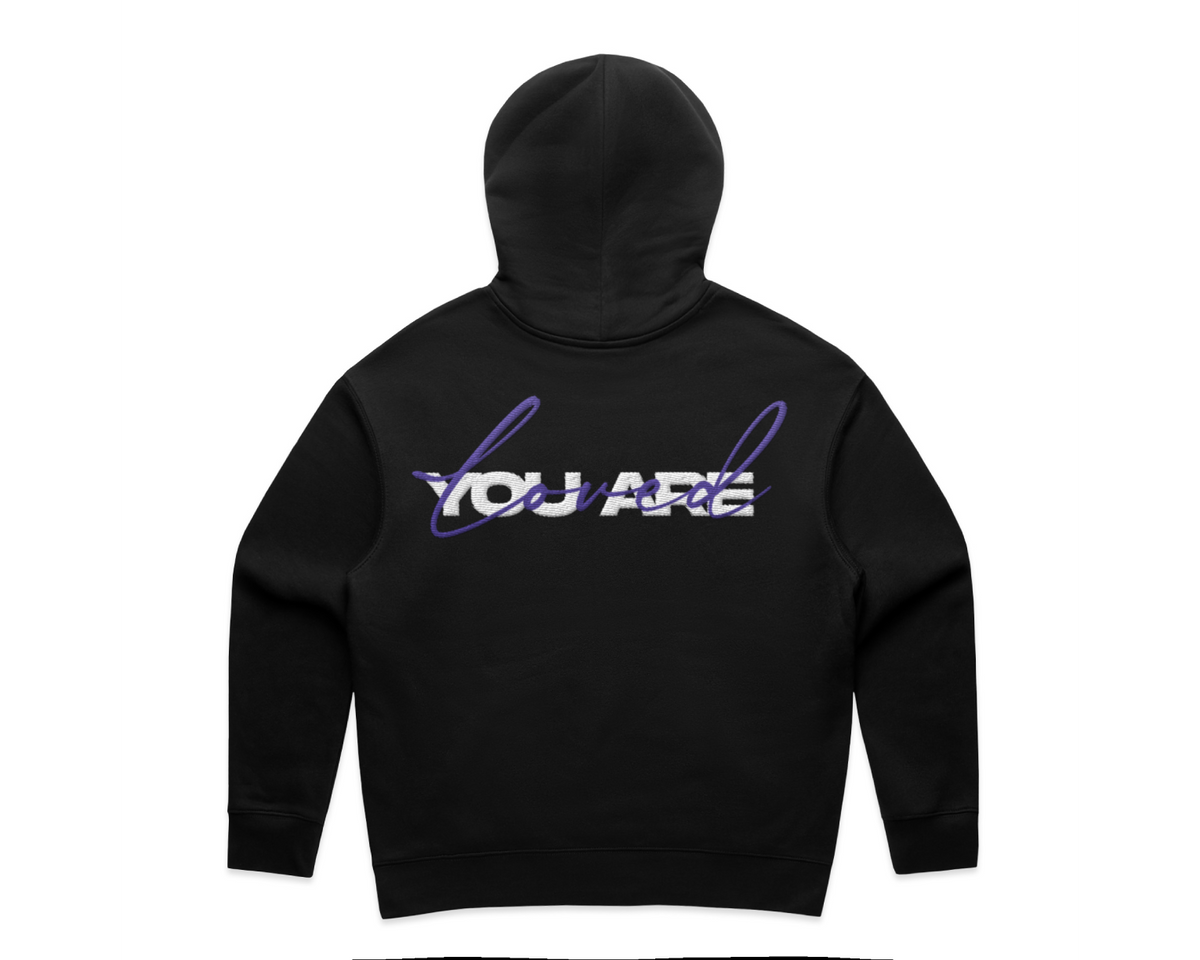 WOMEN'S DMROZE 2.0 HOODED TRACK SUITS black fleece hoodie with purple and white back embroidery