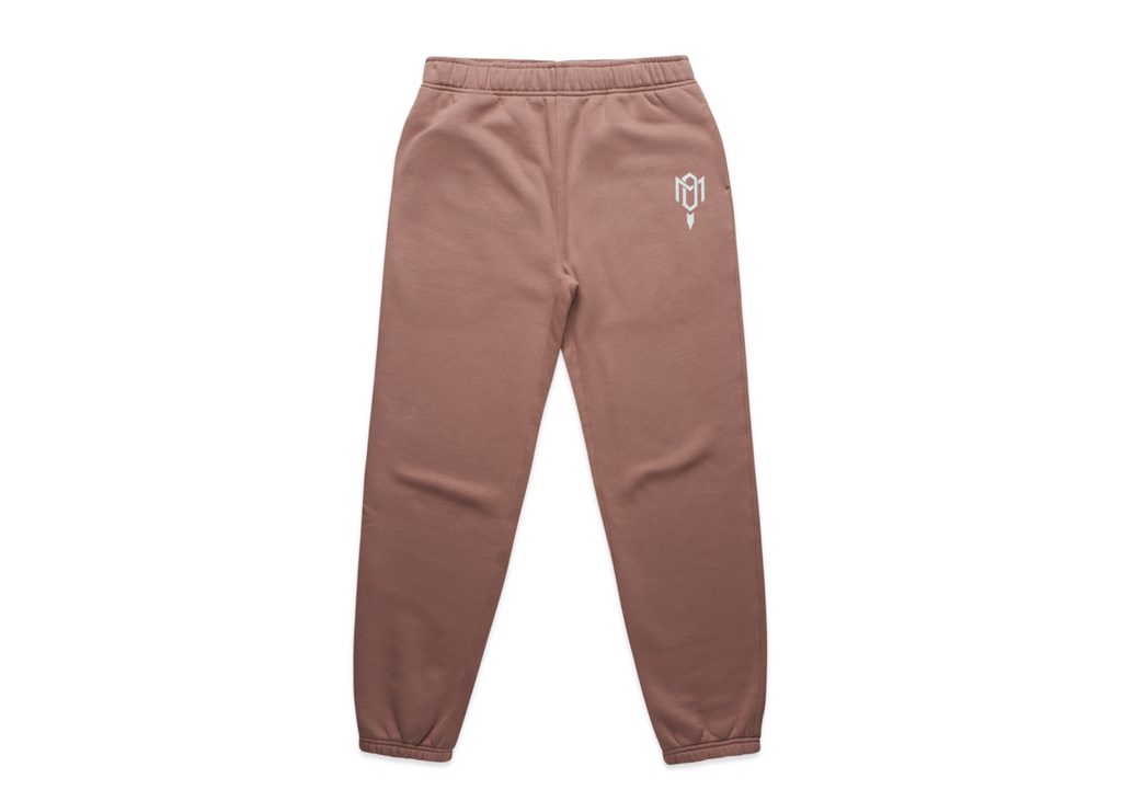 WOMEN'S DMROZE 2.0 HOODED TRACK SUITS brown fleece track pants with elastic cuffs and white embroidered logo