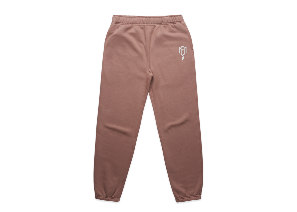 WOMEN'S DMROZE 2.0 HOODED TRACK SUITS brown fleece track pants with elastic cuffs and white embroidered logo