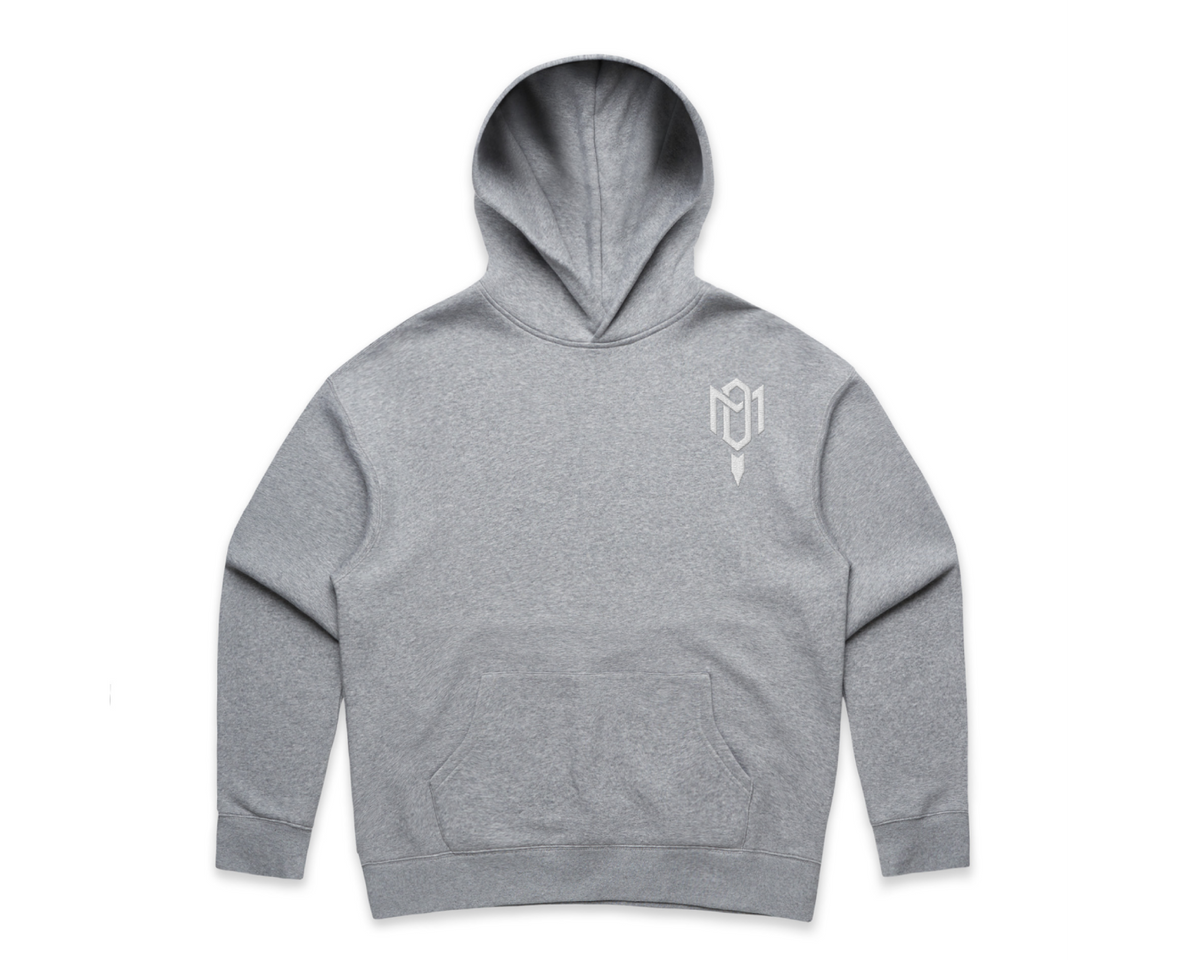 WOMEN'S DMROZE 2.0 HOODED TRACK SUITS grey cotton-blend fleece pullover hoodie with front pouch pocket and white logo