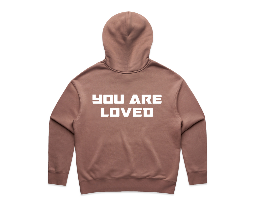 WOMEN'S DMROZE HOODED TRACKSUITS brown cotton fleece hoodie with hood and white YOU ARE LOVED back print