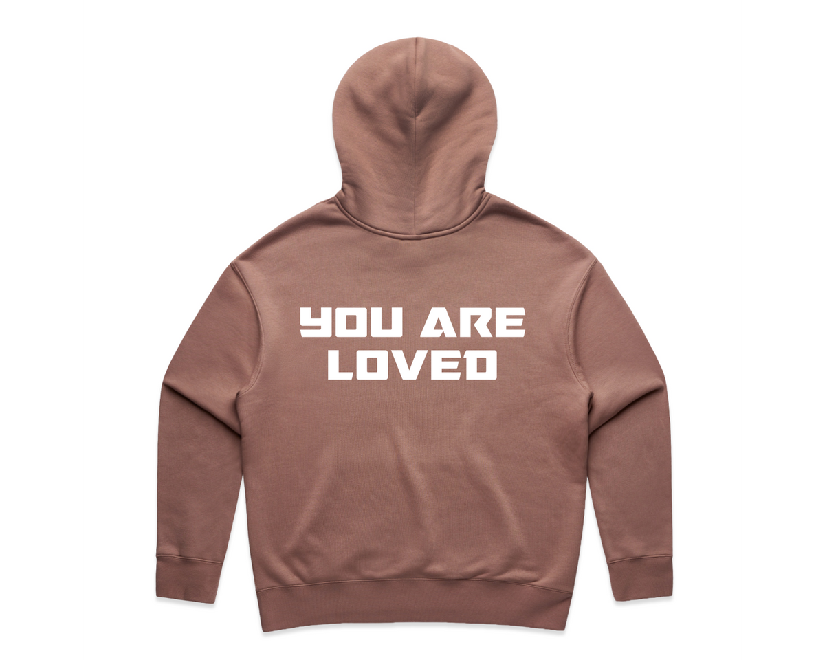 WOMEN'S DMROZE HOODED TRACKSUITS brown cotton fleece hoodie with hood and white YOU ARE LOVED back print