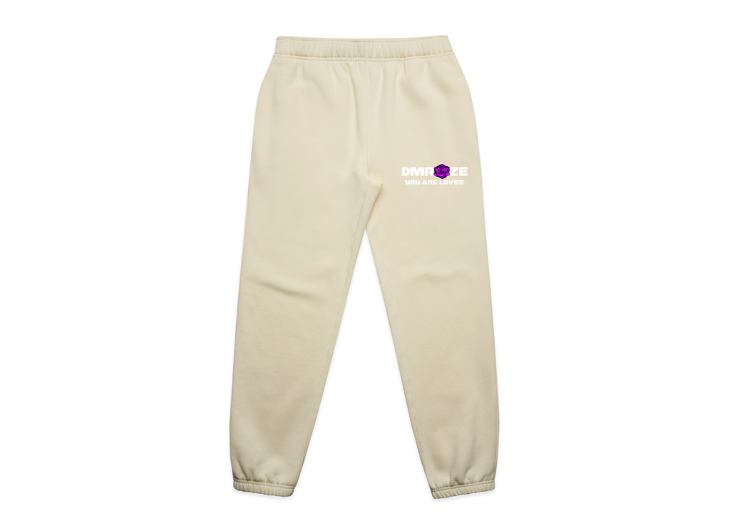 WOMEN'S DMROZE HOODED TRACKSUITS cream cotton fleece joggers with elastic cuffs and logo print