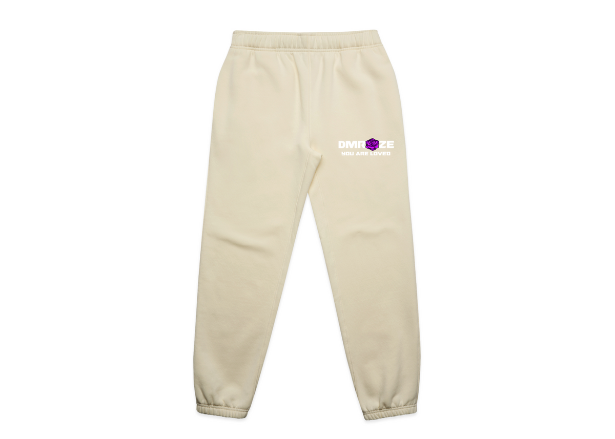 WOMEN'S DMROZE HOODED TRACKSUITS cream cotton fleece joggers with elastic cuffs and logo print