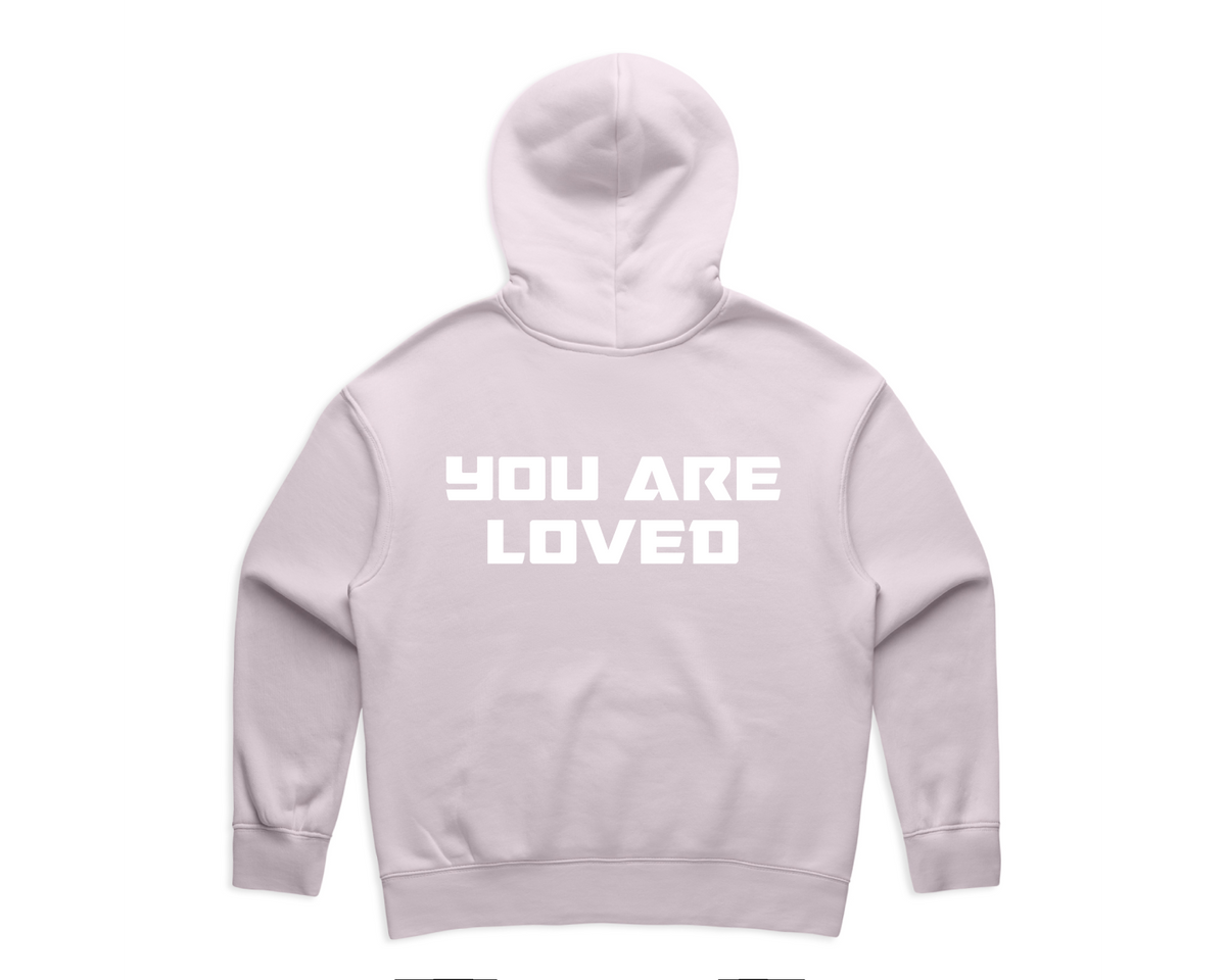 WOMEN'S DMROZE HOODED TRACKSUITS pastel pink cotton fleece hoodie with white YOU ARE LOVED print