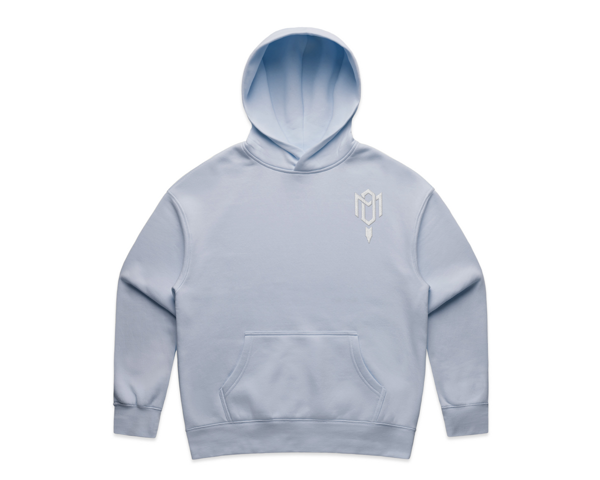 WOMEN'S DMROZE 2.0 HOODED TRACK SUITS light blue cotton-blend fleece hoodie with front pouch pocket and white chest embroidery