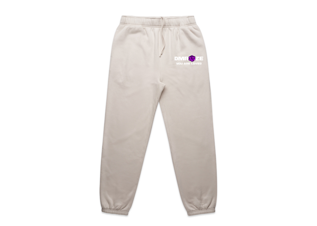 WOMEN'S DMROZE HOODED TRACKSUITS beige cotton fleece jogger trousers with drawstring waist and printed logo