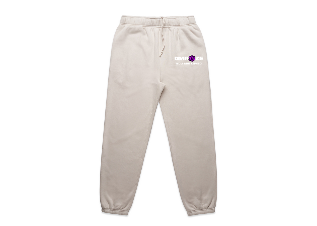 WOMEN'S DMROZE HOODED TRACKSUITS beige cotton fleece jogger trousers with drawstring waist and printed logo