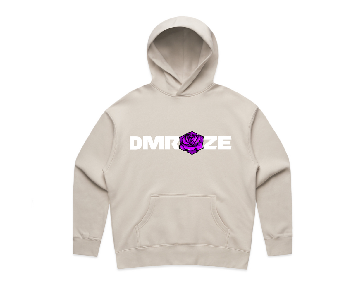 WOMEN'S DMROZE HOODED TRACKSUITS beige cotton fleece hoodie with purple rose chest print and kangaroo pocket