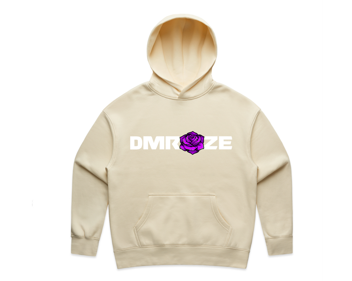 WOMEN'S DMROZE HOODED TRACKSUITS beige cotton fleece hoodie with purple rose chest graphic and kangaroo pocket