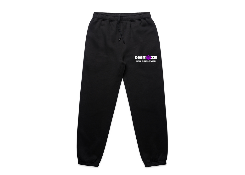 WOMEN'S DMROZE HOODED TRACKSUITS black cotton fleece jogger trousers with elastic cuffs and logo print