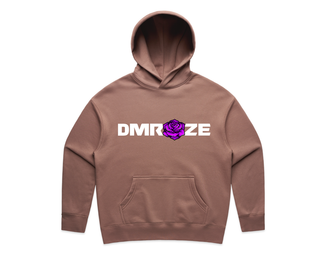 WOMEN'S DMROZE HOODED TRACKSUITS brown cotton fleece hoodie with kangaroo pocket and purple rose chest graphic