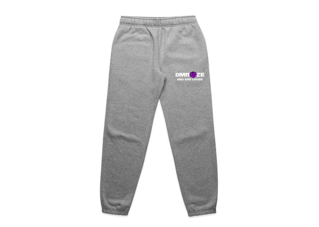 WOMEN'S DMROZE HOODED TRACKSUITS grey cotton fleece jogger trousers with elastic cuffs and printed DMROZE logo