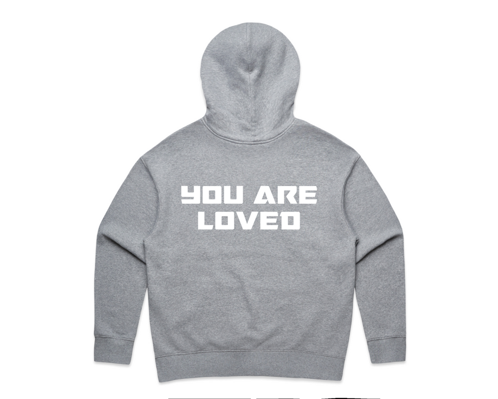 WOMEN'S DMROZE HOODED TRACKSUITS grey cotton fleece hoodie with white YOU ARE LOVED back print