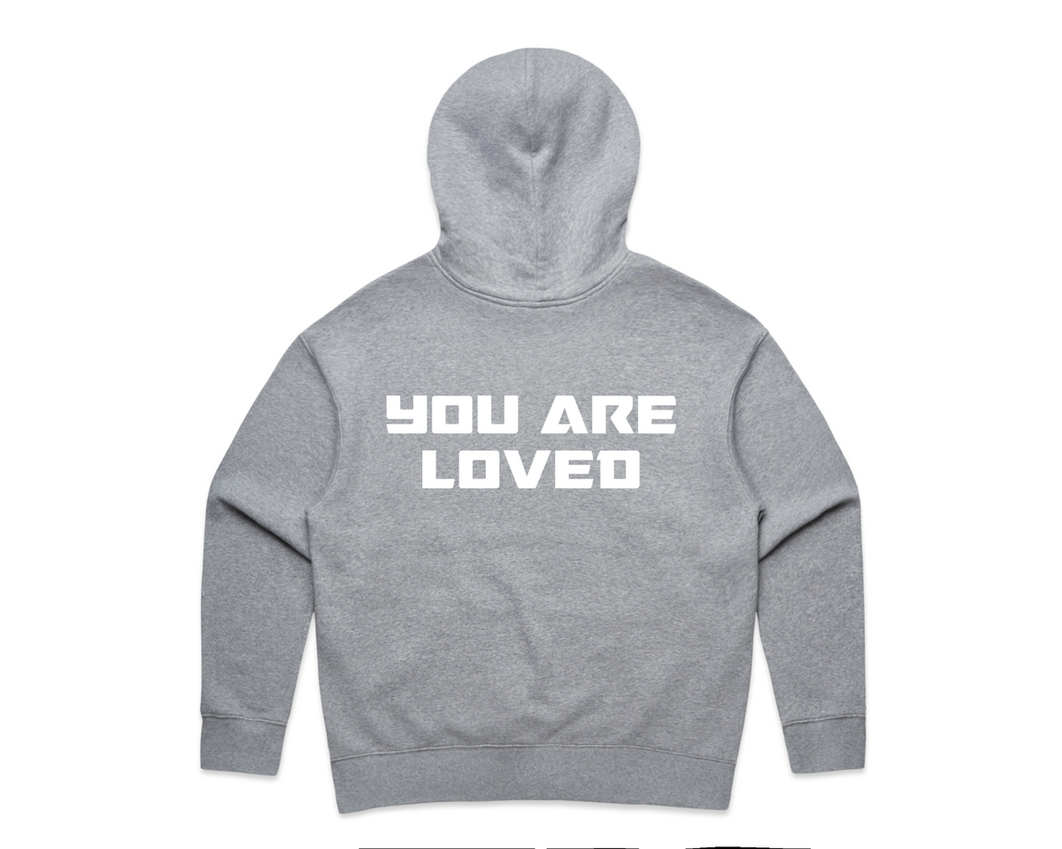 WOMEN'S DMROZE HOODED TRACKSUITS grey cotton fleece hoodie with white YOU ARE LOVED back print