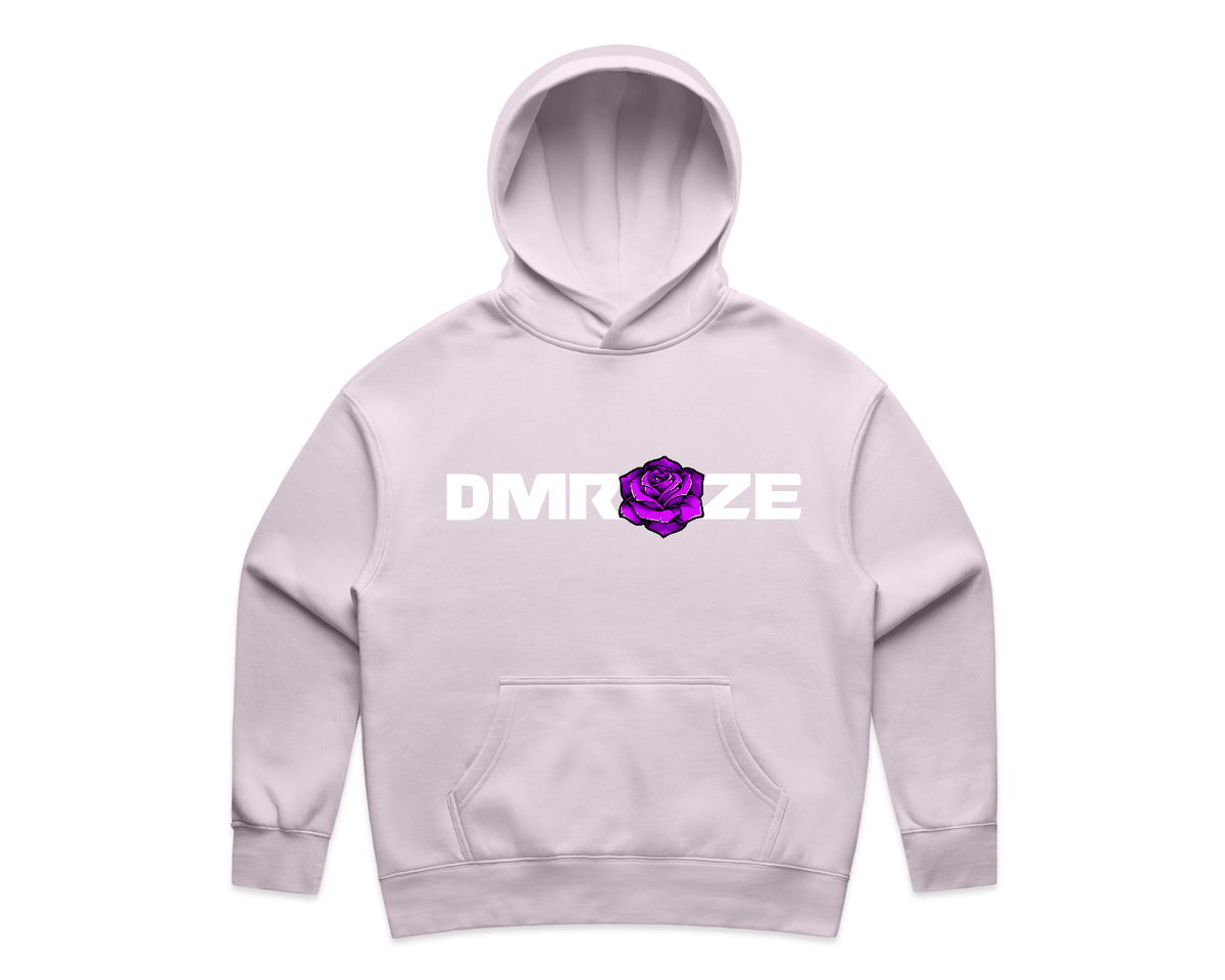 WOMEN'S DMROZE HOODED TRACKSUITS lavender cotton fleece hoodie with white DMROZE logo and purple rose graphic