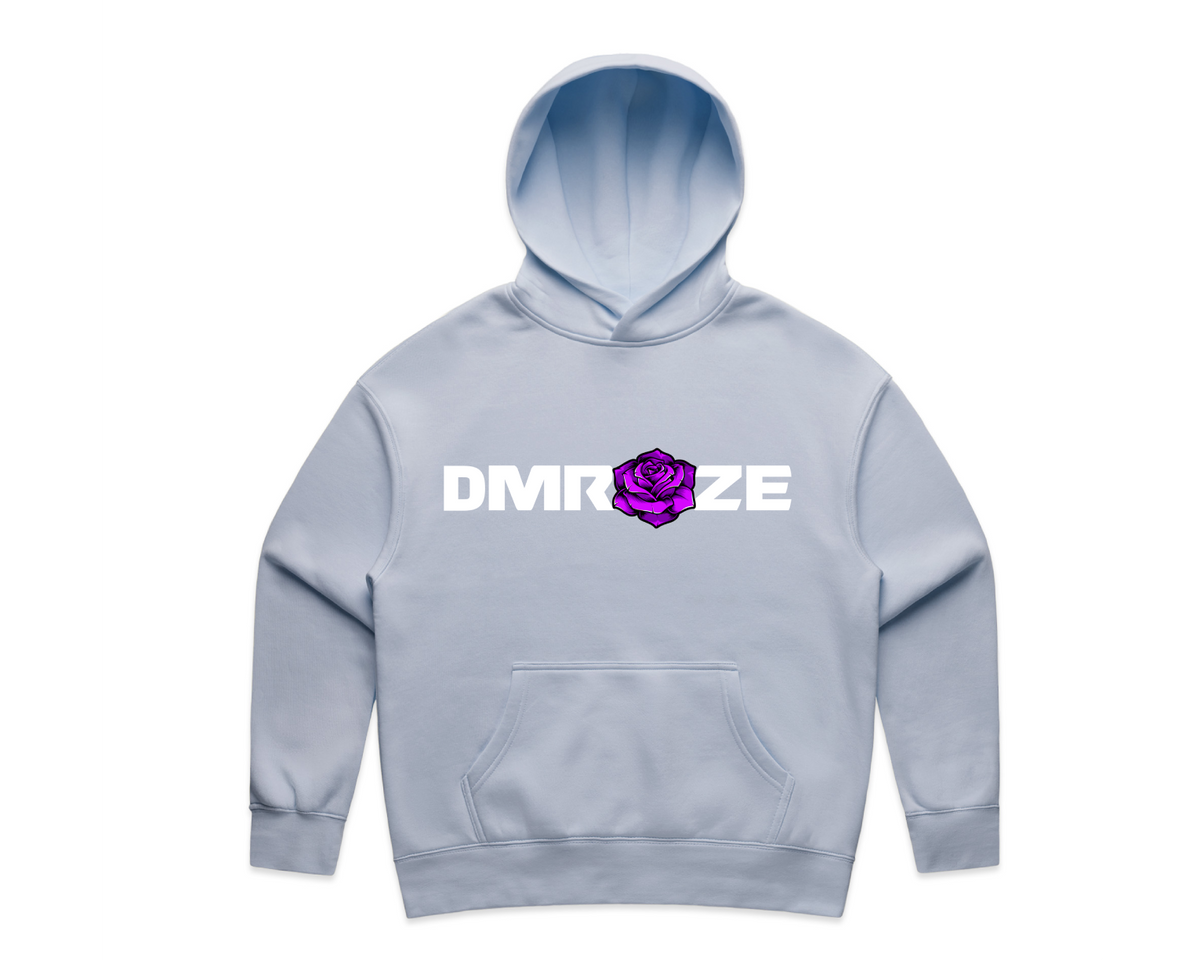 WOMEN'S DMROZE HOODED TRACKSUITS light blue cotton fleece hoodie with hood, kangaroo pocket and rose logo